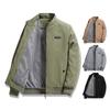 Men Spring Autumn Thin Corduroy Coat Stand Collar Long Sleeve Solid Color Zipper Placket Side Pockets Jacket Outwear