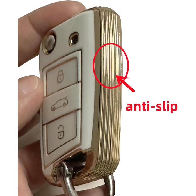 TPU Key Fob Cover Compatible with 2012- Toyota Avalon Camry Corolla Highlander RAV4 (Black/White)