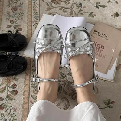 Серебристые балетки с плоской подошвой и светлым оттенком для женщин, новые летние туфли 2025 года, французские туфли Мэри Джейн с круглым носком