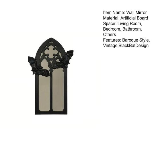 Gothic Cathedral Window Mirror Vintage Baroque Wooden Black Bat Mirror Home Office Living Room Bedroom Bathroom Decorative Wall Mirror