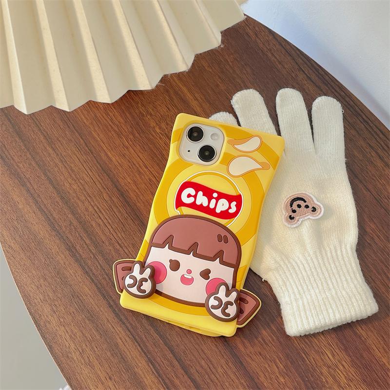 Корейский милый 3d забавный чехол для картофельных чипсов для Iphone 14 13 12 11 Pro Max прекрасный мультяшный силиконовый противоударный мягкий чехол Funda