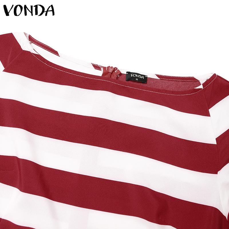 VONDA Женское летнее платье реглан с коротким рукавом и карманом, асимметричное, в полоску, длинное