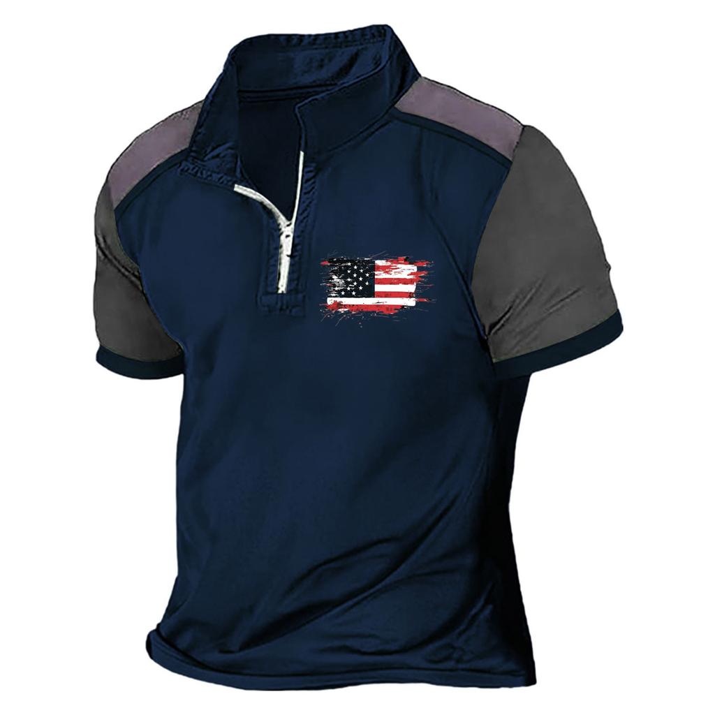 Летняя новинка для мужчин, повседневная рубашка с воротником-стойкой и короткими рукавами, подходящая по цвету, с полумолнией