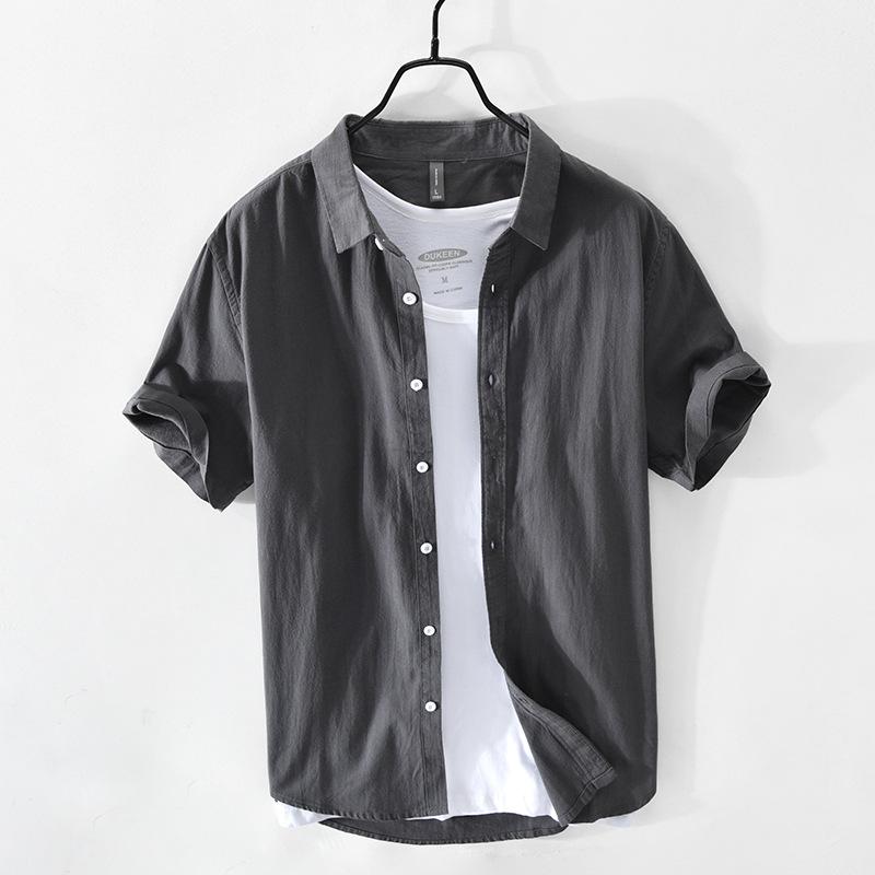 Летние рубашки для мужчин, простой стиль, повседневные, 100% хлопок, короткие рукава, мужские топы, отложной воротник, белая рубашка, 100% хлопок, удобная повседневная рубашка