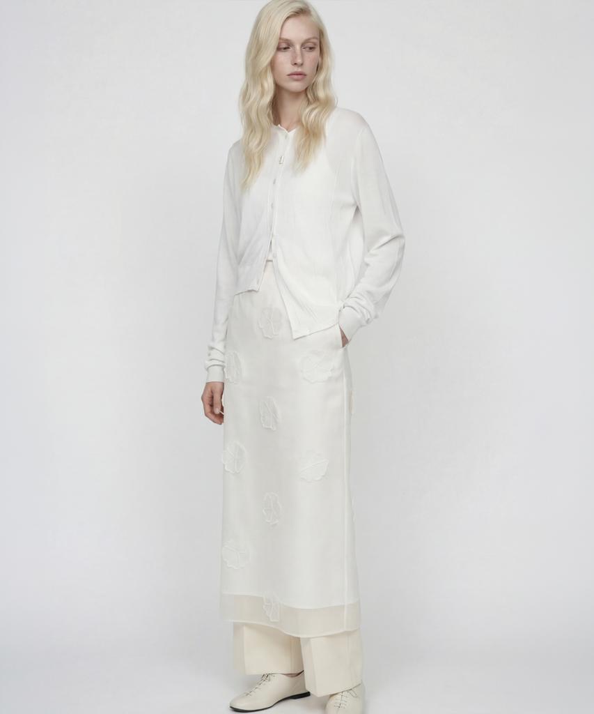 NORMOR Mixed Fabric Cardigan White