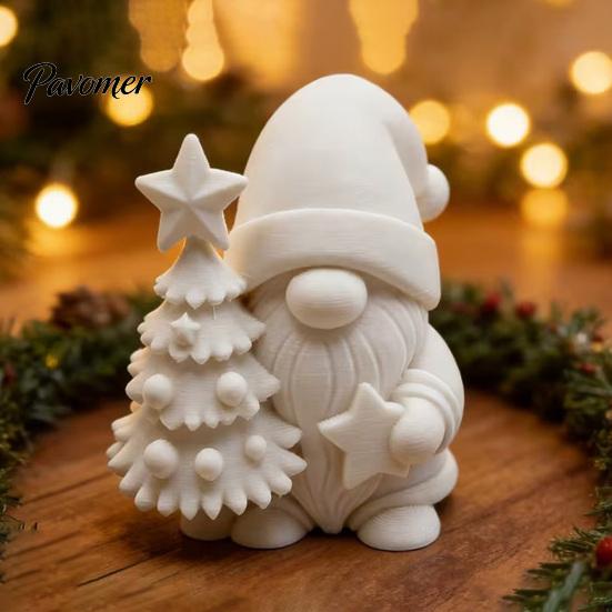 Holiday Home Tabletop Accents 3D Printed Christmas Gnome Figurine, DIY Paintable Mini Hugging Handmade Xmas Gift Souvenirs Star & Tree, Winter Desktop