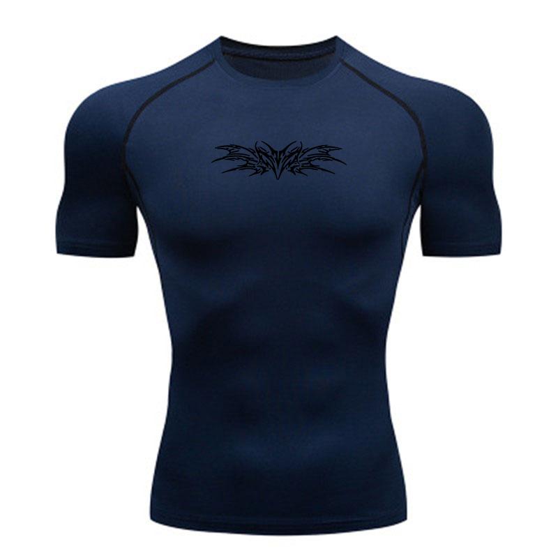 Men's Compression Athletic T-Shirt, Tribal Totem Bat Wing Print Quick Dry Breathable Workout Top for Gym Running Trainin
