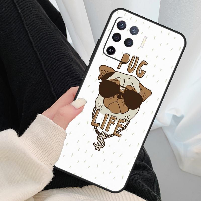 Забавный Мультяшный Чехол с Мопсом для Oppo A96 A76 A16 A60 A98 A58 A78 A18 A38 A80 A40 A77 A57 A17 A74 A54 A94 A15 A5 Pro
