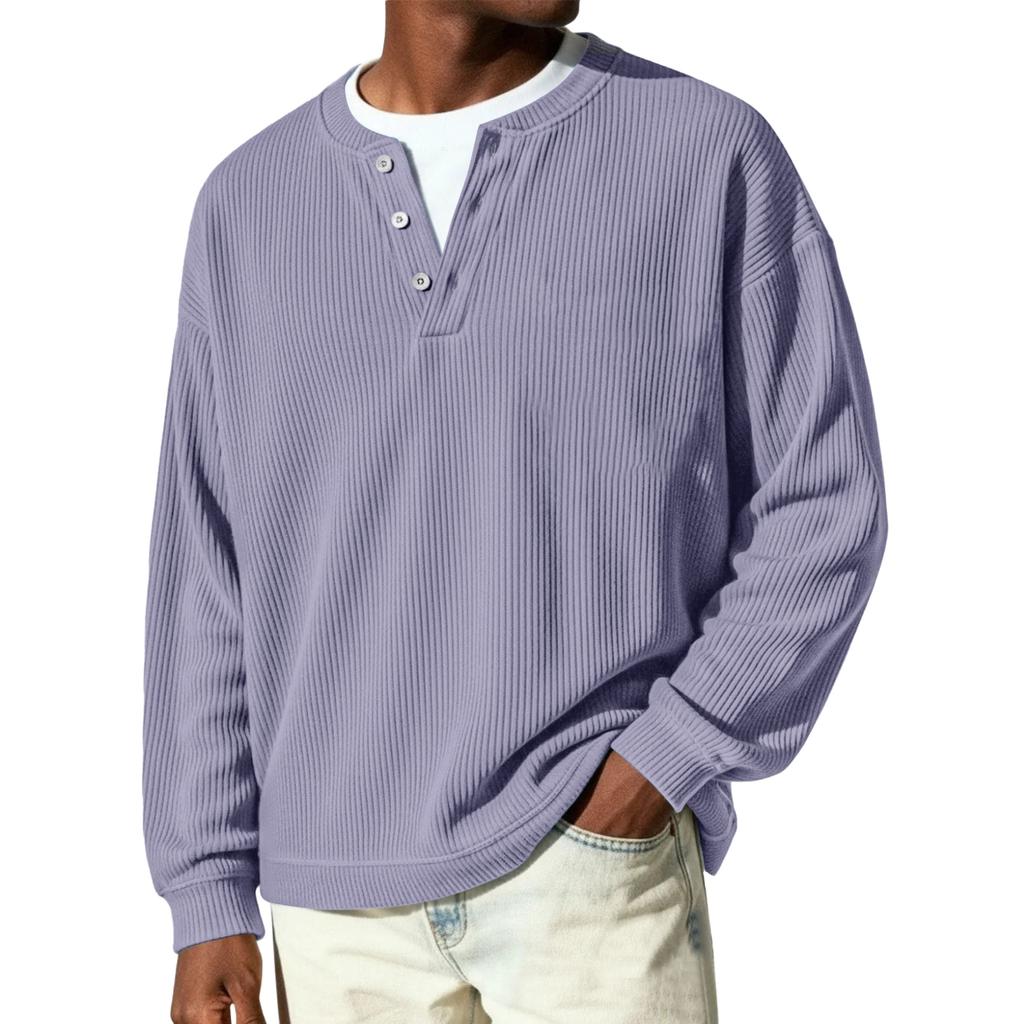 Мужской пуловер из рубчатого трикотажа с длинным рукавом и воротником на пуговицах