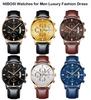 Часы NIBOSI Кожаный ремешок Хронограф Водонепроницаемые Брендовые Аналоговые Деловые Наручные часы Стильные Повседневные Часы с Большим Циферблатом Роскошный Подарок Синие Часы для Мужчин Мужские