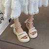 Fashion Women's Sandals Summer New Thick Bottom Round Head Open Toe Pearl Buckle Sandals Casual Fashion Soft Sole Non-slip Sandals