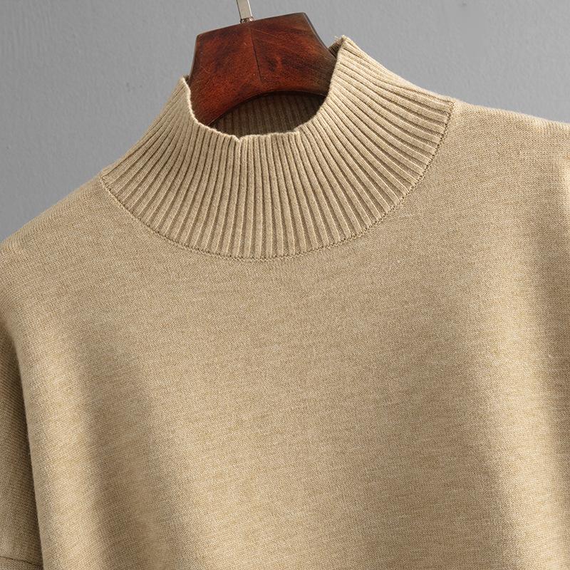 GMXIA Solid-color Knitted Semi-high Neck Slit Sweater Set for Women's Autumn and Winter Fashionable Casual Sweater Two-piece Set