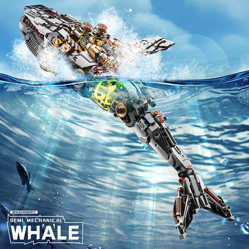 1388PCS Mechanical Whale Building Block Joints Movable Ocean Overlord Model Bricks With Light Desktop Decoration Kids Toys Gifts