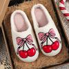 Модные Милые Фруктовые Вишневые Теплые Хлопковые Тапочки Женские Зимние Модные Плюшевые Шлепанцы с Бантиком Женские Разноцветные Нескользящие Домашние Туфли Mujer
