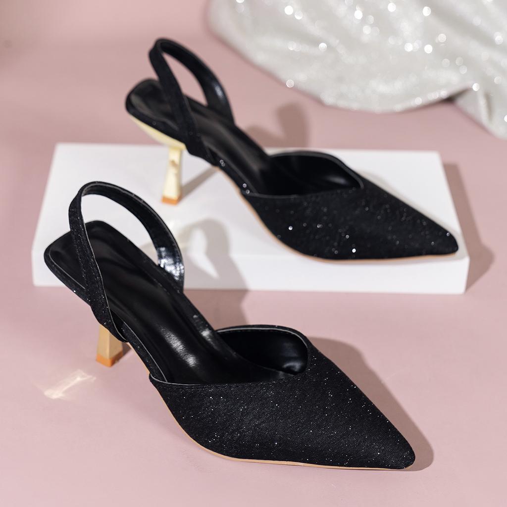 Женские босоножки на высоком каблуке, летние пикантные вечерние пикантные вечерние сандалии с острым носком, однотонные уличные женские сандалии на блестящем тонком каблуке