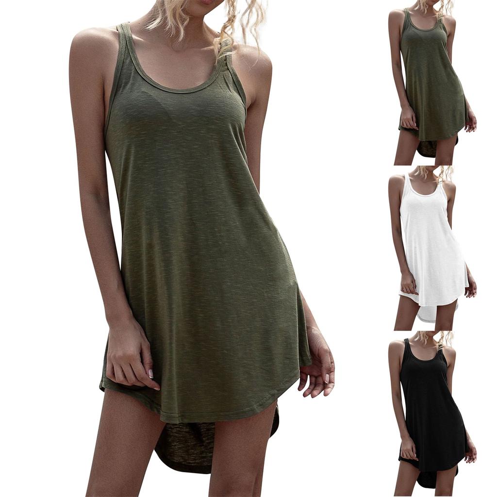 Женские повседневные модные сексуальные однотонные платья без рукавов с U-образным вырезом