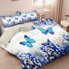 3pcs Blue Butterfly Printed Quilt Set- Includes 1 Quilt Cover and 2 Pillow Cover (without Filler)
