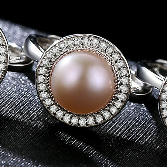 PAG&MAG Sterling Silver Pearl Ring with Micro-paved Zircon and 9-9.5mm Freshwater Pearl