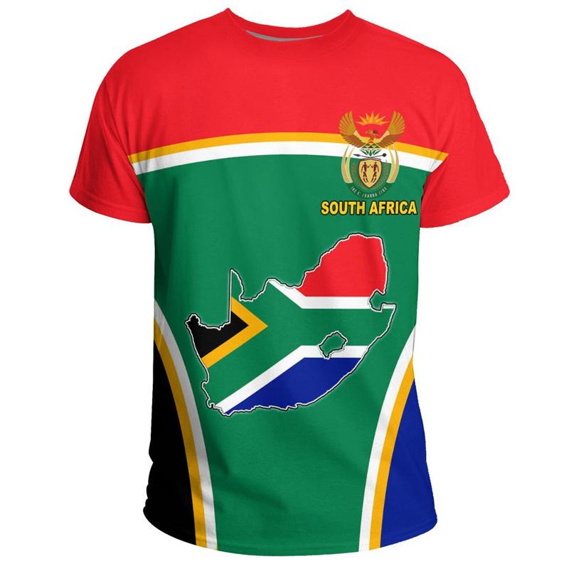 3D South African Map Flag Springbok Pattern Printed T-shirts Casual Short Sleeved Men's T-shirts - Medium Stretch Fabric Summer Relaxed Fit Clothing