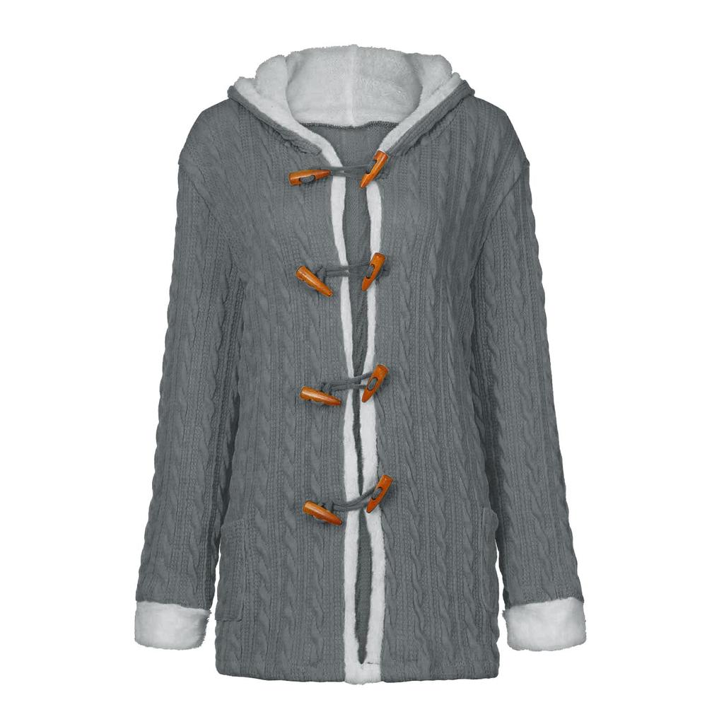 Женский повседневный вязанный кашемировый кардиган на пуговицах с длинным рукавом, толстый теплый кардиган с капюшоном, пальто