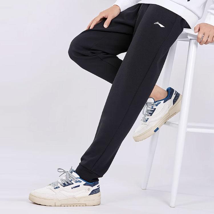 Li Ning Бадминтон Серия Осенние однотонные манжеты спортивные длинные брюки для бега мужские низ черный AKLTC85-1