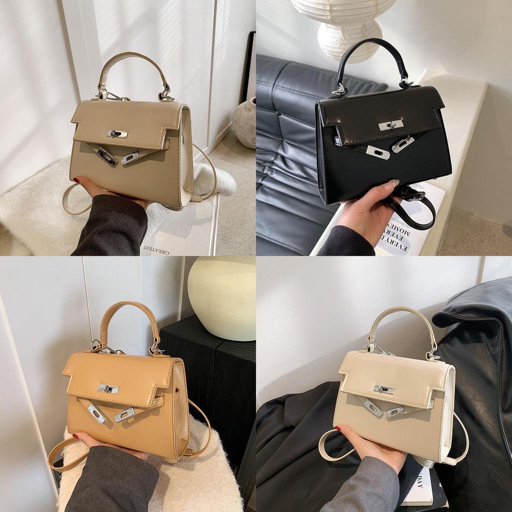 Retro Fashion Ladies Handbag 2023 New Autumn And Winter High-end Kelly Small Square Bag Cross-border Trend Khaki Black Yellow Beige