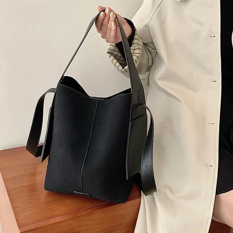 Chic Casual Style Soft Touch Bucket Tote Large Suede Ear Strap Shoulder Bag