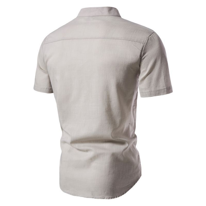 Summer Thin Solid Mock Neck Men's Short Sleeve Shirt Fashion Breathable Comfortable Casual Shirt
