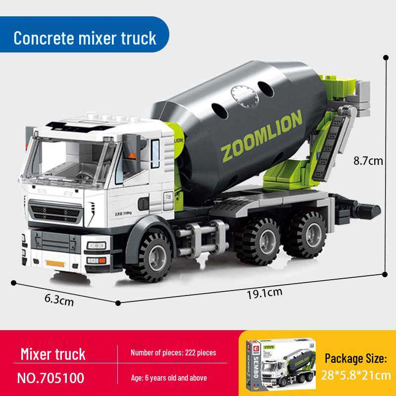 Набор строительных блоков «Строительная техника Senbao»: Экскаватор, Бетономешалка, Грузовик, Бульдозер, Подъемный кран Сборная игрушка для мальчиков.