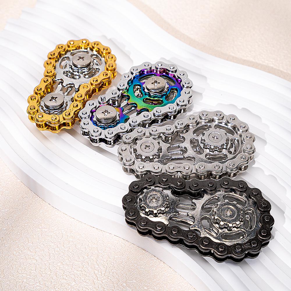 Bicycle Chain Finger Spinner, Silent CNC Machined Stainless Steel Gear Fidget Toy for Adults, Office Stress Relief & Focus Tool,