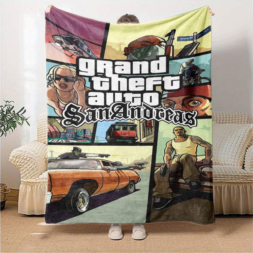 1 шт. Мягкое фланелевое одеяло Grand Theft Auto с дизайнерским принтом. Уютное одеяло для всех сезонов, идеально подходит для дивана, кровати, офиса