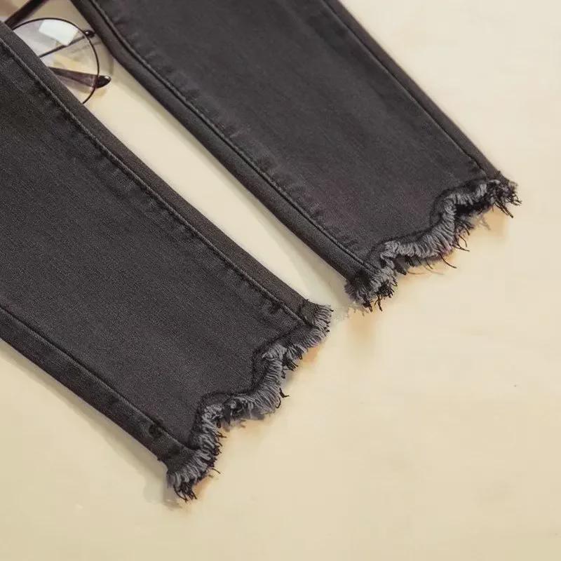 2024 Узкие черные джинсы скинни с высокой талией для женщин - корейский стиль