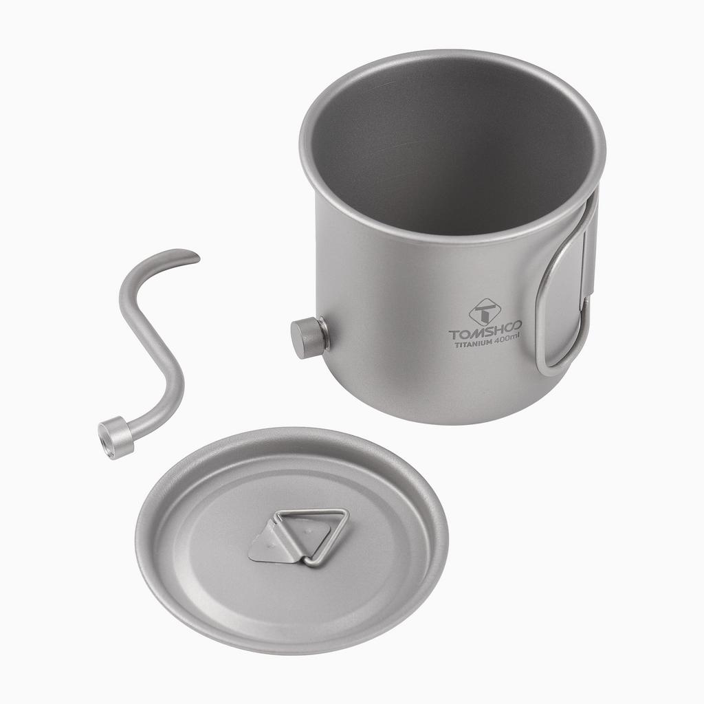 Portable Camping Coffee Pot 400ml with Detachable Spout Ti Metal Coffee Kettle Foldable Handle for
