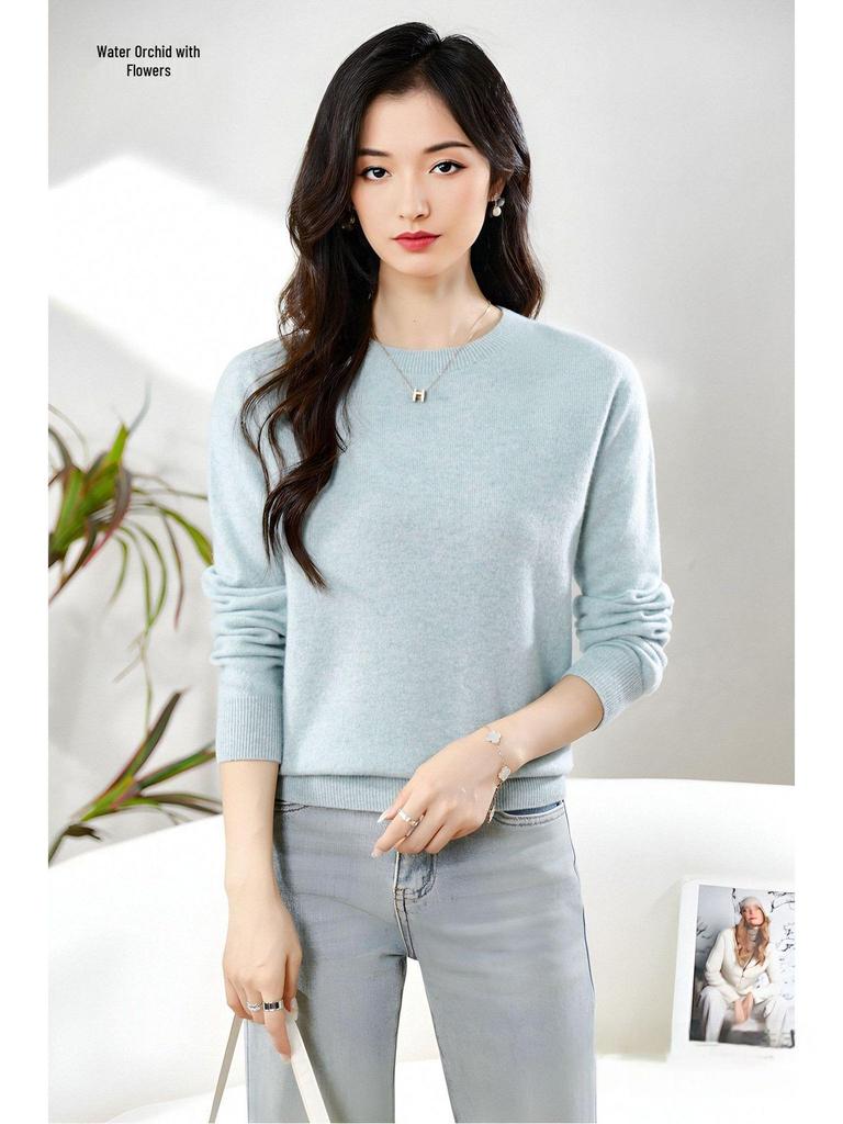 Женский свитер с длинным рукавом из мягкого кашемира с круглым вырезом - Модный, Универсальный и Удобный трикотаж.