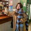 Autumn and Winter New Korean Style Blue Plaid Scarf Women's Winter Warm and Thickened Versatile Tassel Scarf Student Shawl