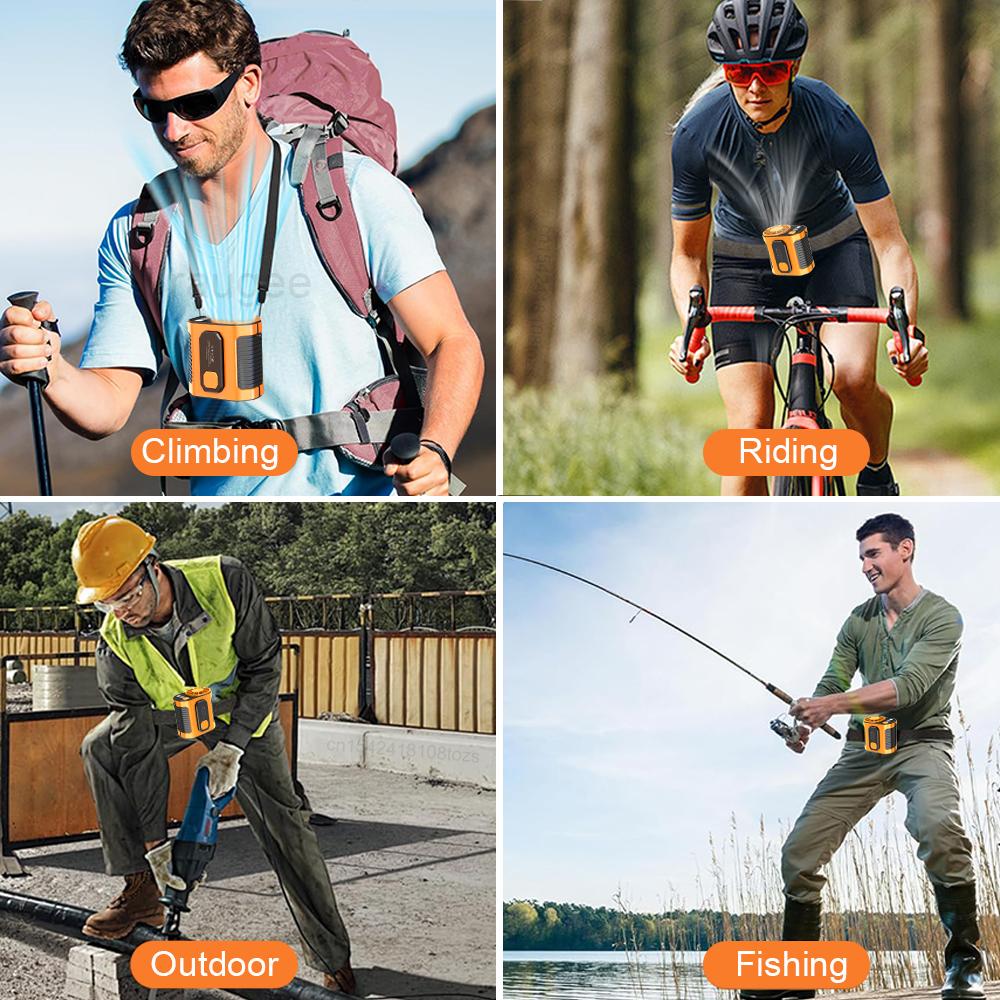 Portable Waist Fan Hanging Neck Waist Clip Fan USB Rechargeable Mini Bladeless Cooler Fan with LED Flashlight for Outdoor Sport