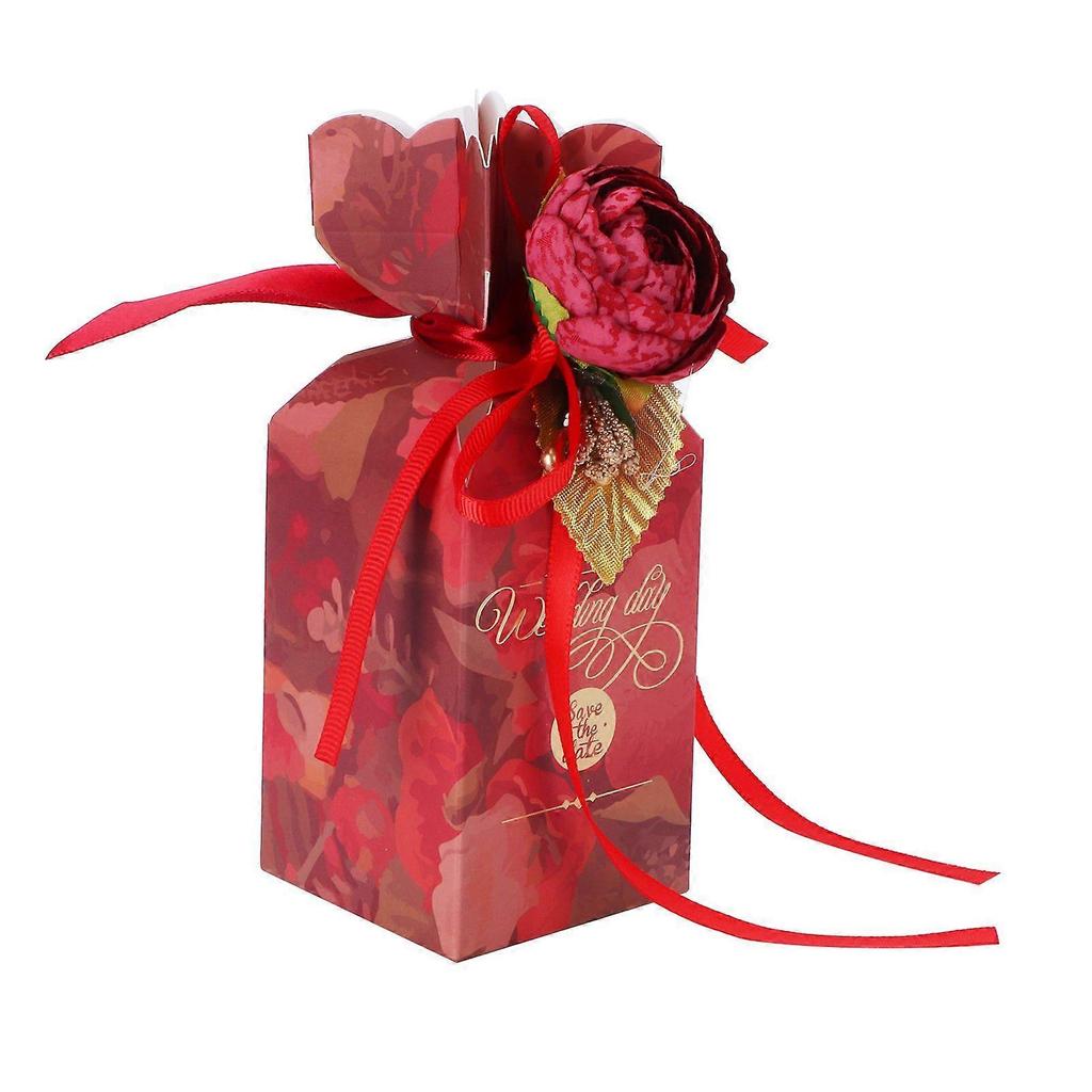 Set of 10 candy boxes for weddings, birthdays, parties, gifts with decorative ribbons, retro flower design