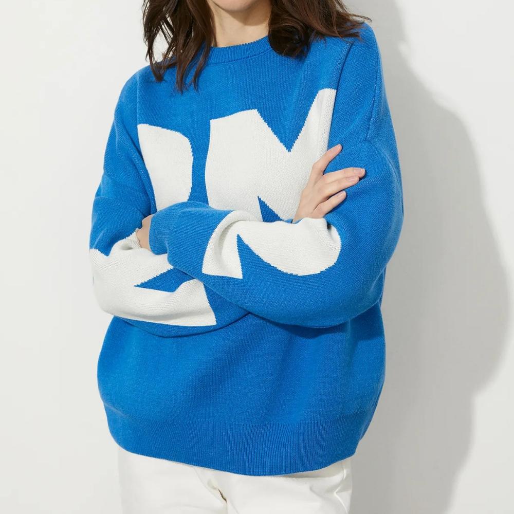 IHUASU Женские модные повседневные однотонные свободные свитера с круглым вырезом и осенне-зимним принтом с длинными рукавами