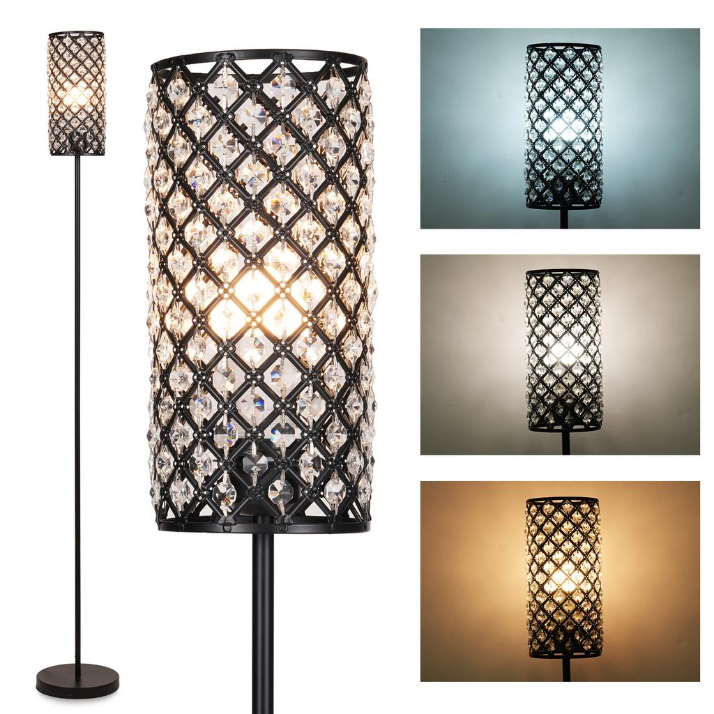 Modern Minimalist Floor Lamp Crystal Lampshade Standing Lamp 3 Color Temperatures Tall Lamp with