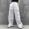 White Cargo Pants Woman Oversized Hippie Streetwear Pocket The Chain Punk Elastic High Waist Trousers Baggy Korean Style Fashion