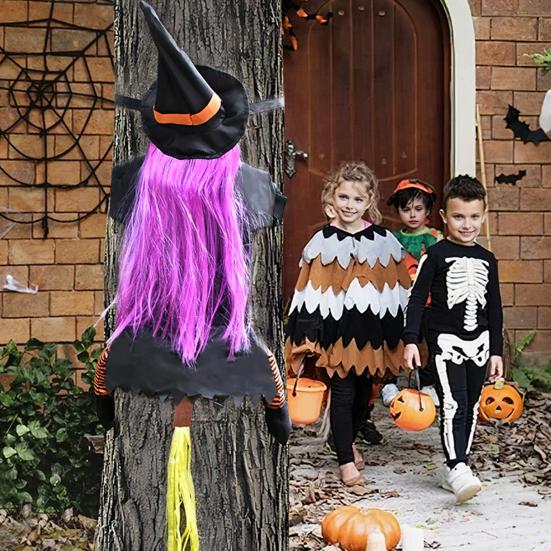 Large Crashing Witch Into Tree Halloween Decoration Outside Flying Witch Hitting Tree Prop for Outdoor Yard Garden Lawn Front Porch Decor