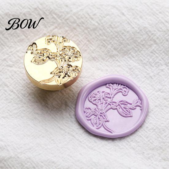 Decorative Wax Stamp Head Lily Floral Brass Seal Head, Cute Plant Themed Engraved Small Sealing for Journal Card Gift Wrapping Wedding Invitation