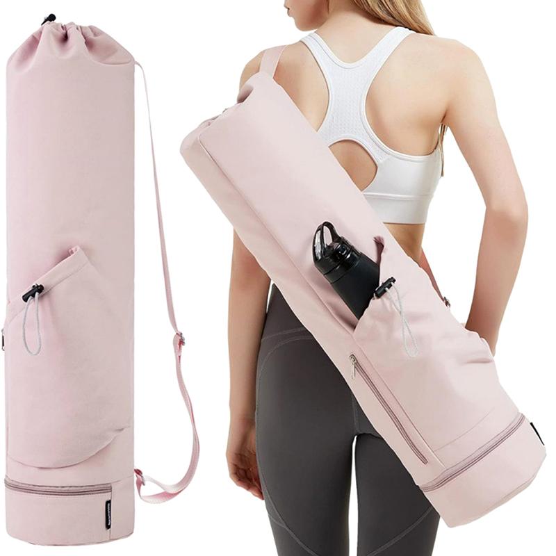 Large Capacity Exercise Yoga Mat Bag Multifunction Storage Bag Waterproof Fitness Bag Full-Zip Canvas Adjustable Shoulder Strap
