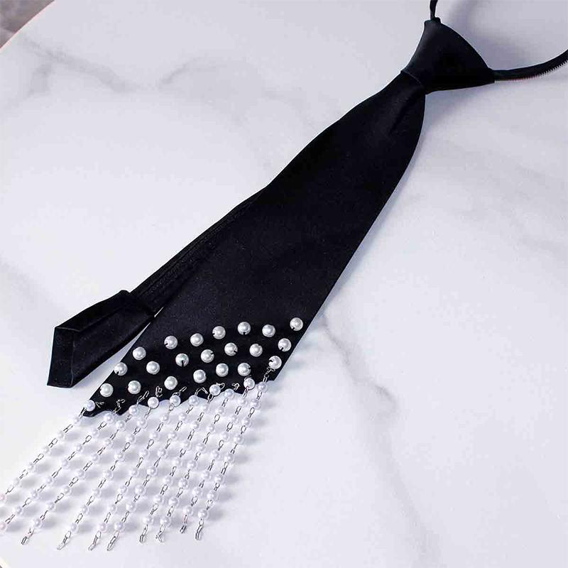 Женский полиэстеровый модный галстук со стразами для вечеринки, сплав, стиль преппи, ожерелье, галстук, декоративная жемчужная рубашка, платье, ювелирные изделия, аксессуары