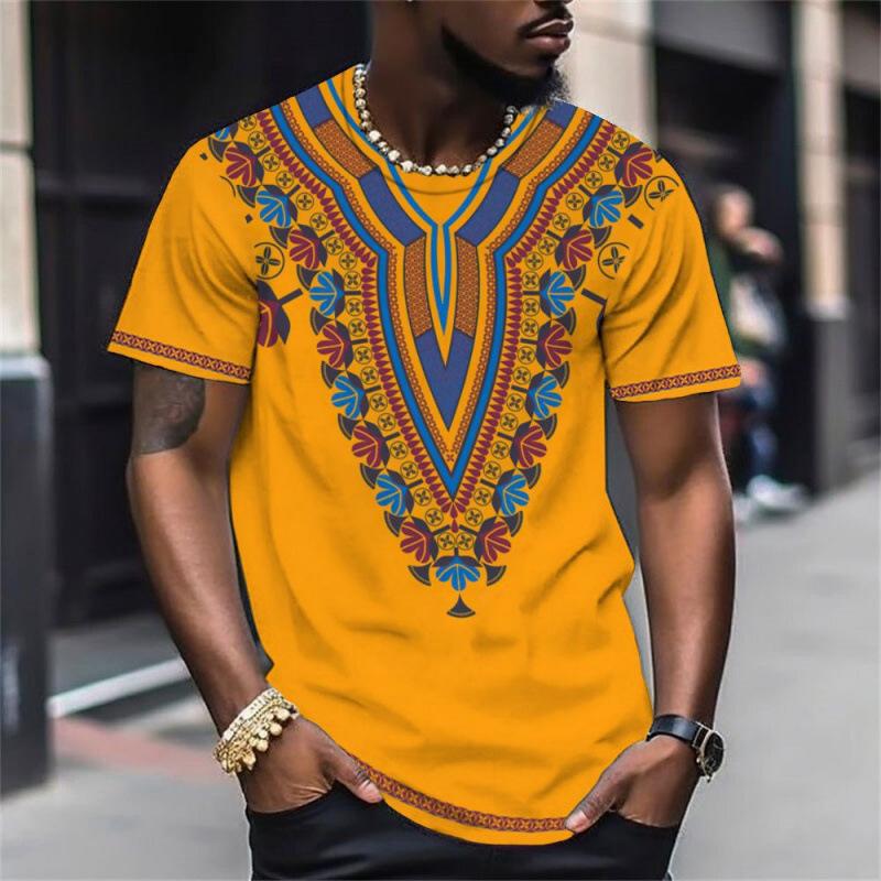 Африканская tribal дашики 3D мужские футболки Мода Крутые Повседневные Этнический стиль Футболка Уличные Топы для улицы Летняя одежда