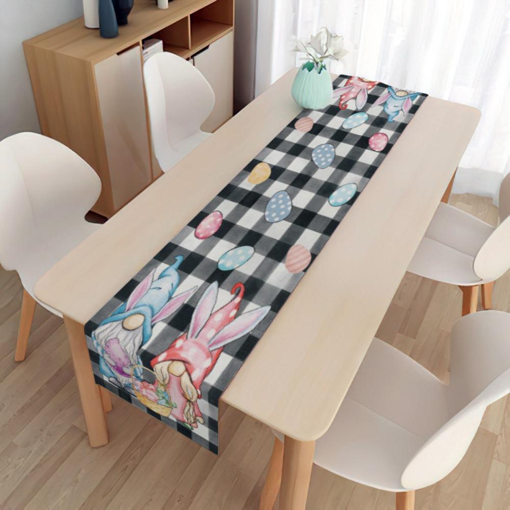 2PCS Easter Table Flag Linen Double-sided Dust Tablecloth Tablecloth Rabbit Holiday Decorative Cloth Easter Party Flag