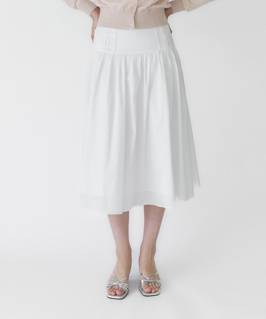 Ibokeuela Anne Pintuck Wide Waist Flare Skirt (White)