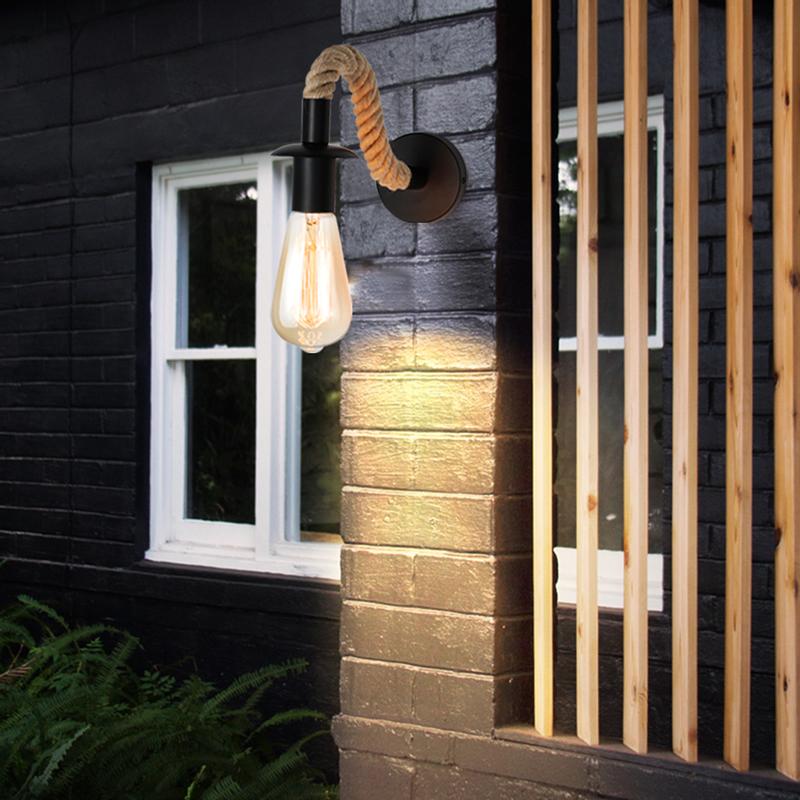 Ретро Настенный Светильник Из Пеньковой Веревки Промышленный Декор Настенный Светильник E27 Лампа Эдисона Железный Настенный Светильник Крытый Лофт Itdoor Светодиодный Настенный Светильник