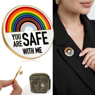 Значок You Are Safe with Me, значок на лацкан с радужной эмалью и вдохновляющей цитатой, брошь Color Block для одежды, сумок, рюкзаков, курток, шляп