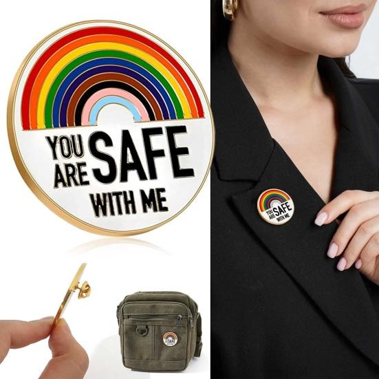 Значок You Are Safe with Me, значок на лацкан с радужной эмалью и вдохновляющей цитатой, брошь Color Block для одежды, сумок, рюкзаков, курток, шляп